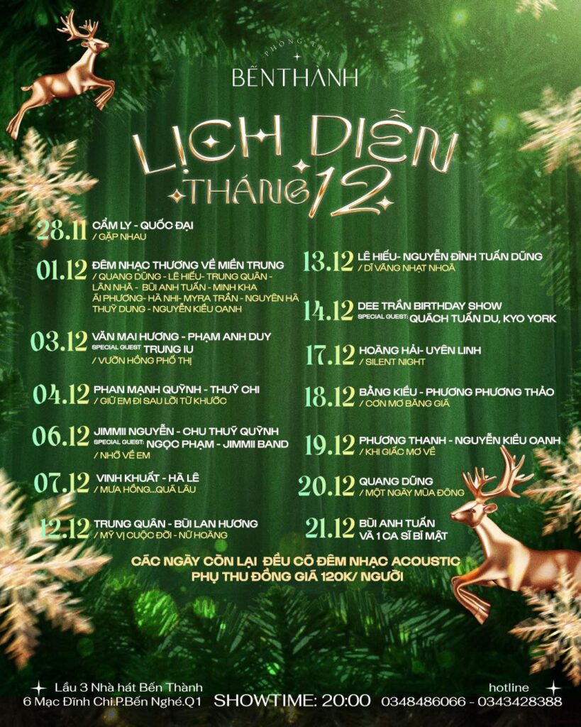 Lịch diễn phòng trà Bến Thành mới nhất