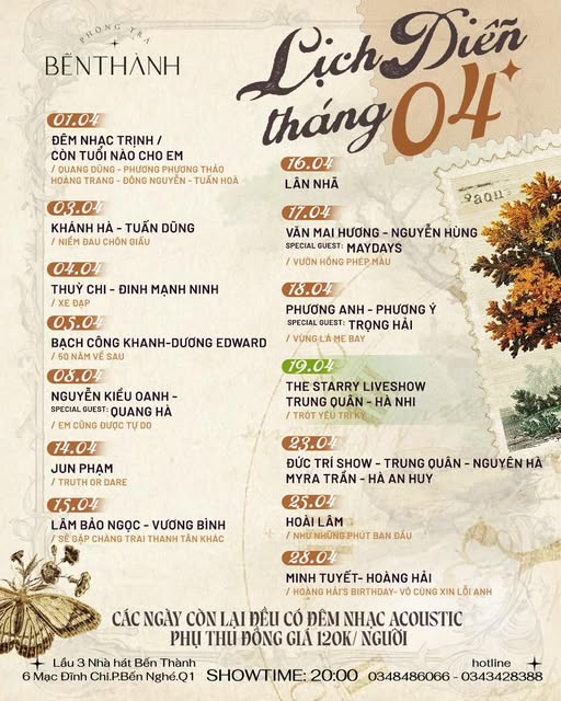 Lịch diễn phòng trà Bến Thành